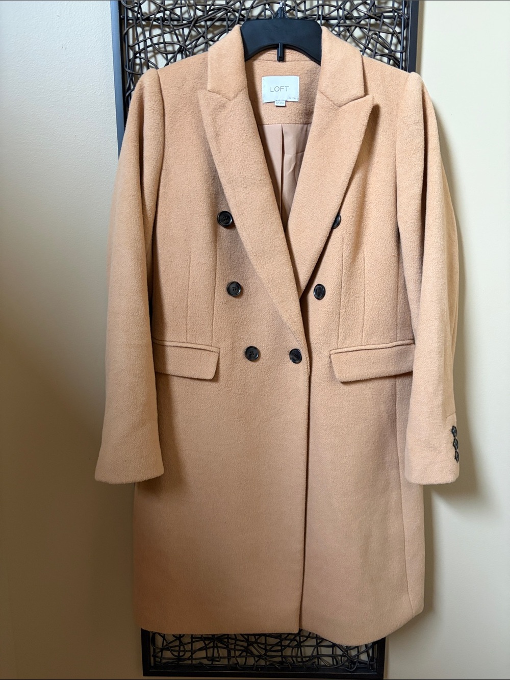 LOFT Camel Double-Breasted Pea Coat